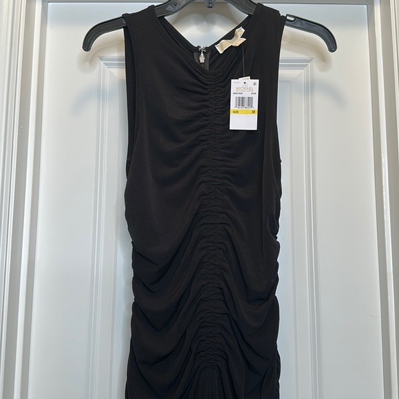 Michael Kors Stretch Matte Jersey Ruched Dress Black Sz Medium - Picture 3 of 9